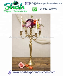 Bougeoir candélabre décoratif en métal massif doré avec bol de fleurs pour table de mariage Centre de table à fleurs - Product Image 4