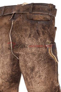 ISONZ Lederhosen traditionnels allemands en cuir vieilli de style vintage pour hommes, broderie personnalisée attrayante - Product Image 2
