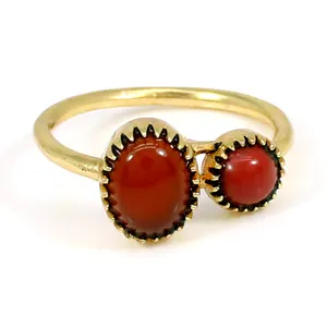 Solid 925 sterling silver ring synthetic red coral & red onyx ring tiny ring