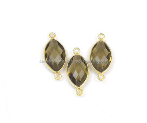 Quartz fumé 9x15mm plaqué or connecteur de lunette à facettes en forme de marquise fournisseur en gros pour la fabrication de bijoux - Product Image 1