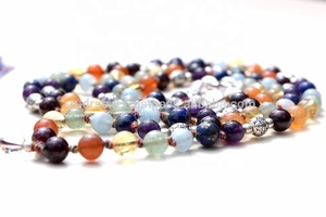 Collier de méditation en pierres précieuses naturelles, 7 chakras, 108 perles de mala, pompon, style bohème, unisexe, perles de prière nouées à la main - Product Image 4