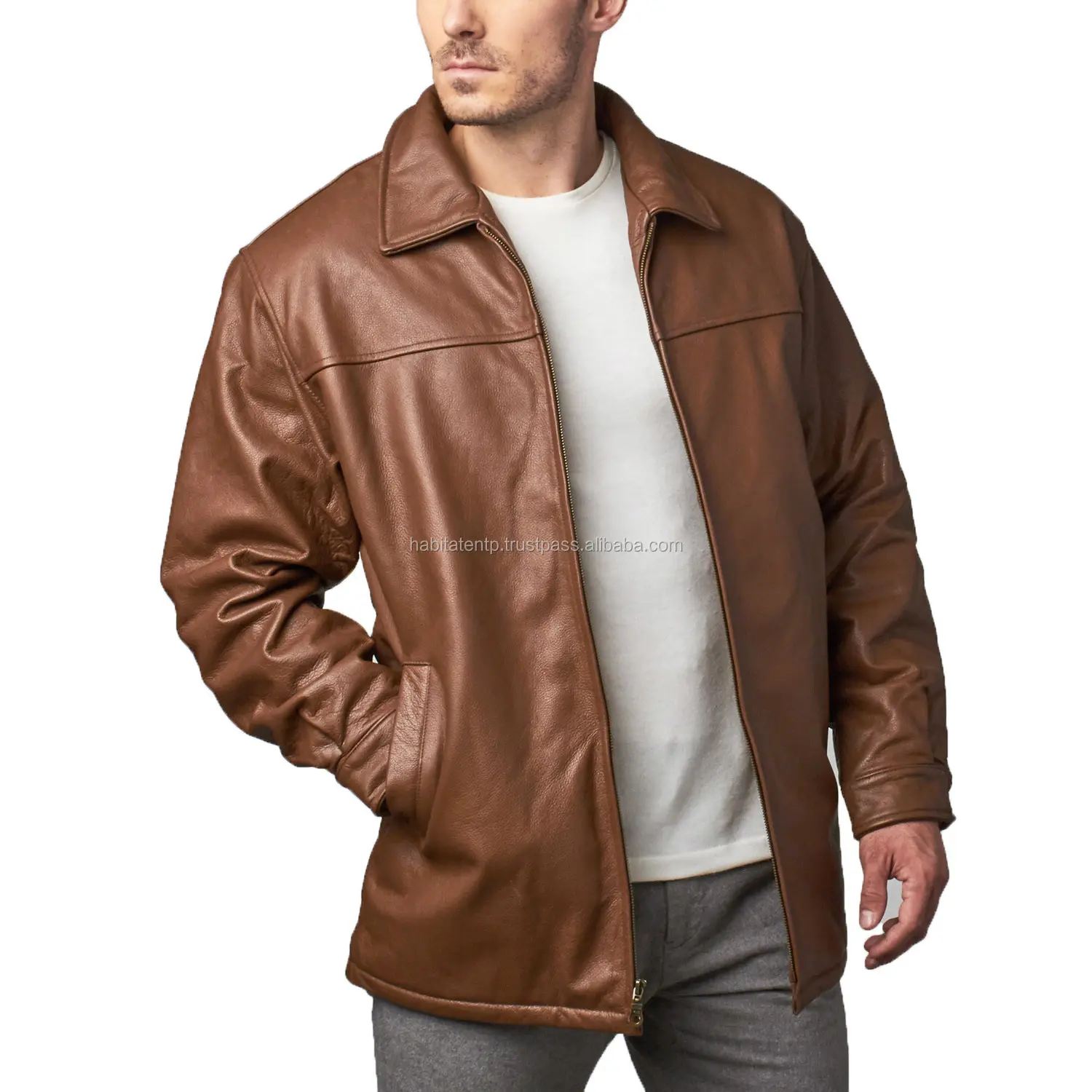 Оптовая продажа, Классическая модная мужская коричневая куртка из натуральной кожи