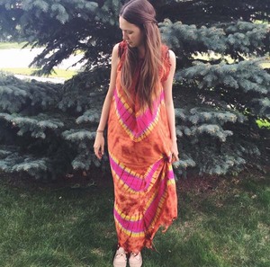 ชุดแมกซี่เดรสชายหาดสำหรับผู้หญิง,ผ้าเรยอนมัดย้อมโบโฮมีสไตล์ - Product Image 1