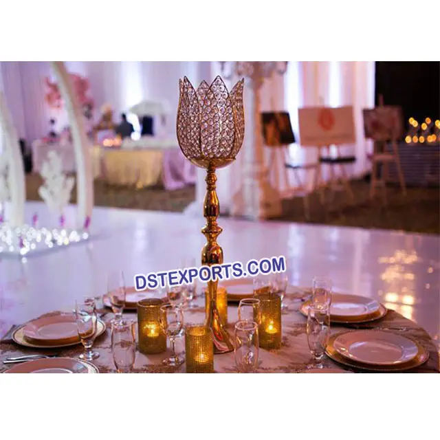 Düğün dekorasyon kristal Centerpieces Lotus tasarım kristal mumluk kristal Centerpieces standı