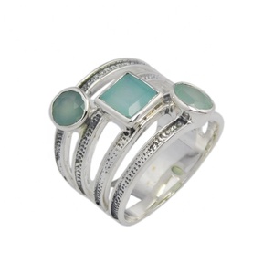 Anillo de piedras preciosas de Calcedonia Natural de diseño de moda para niñas, joyería de plata 925, regalo, anillos Vermeil de eternidad - Product Image 1