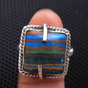 Anillo de Plata de Ley 925 con Piedra Preciosa de Argonita Rosa en Forma de Princesa, Labradorita, Cianita, Calsilica Arcoíris y Granate - Product Image 2