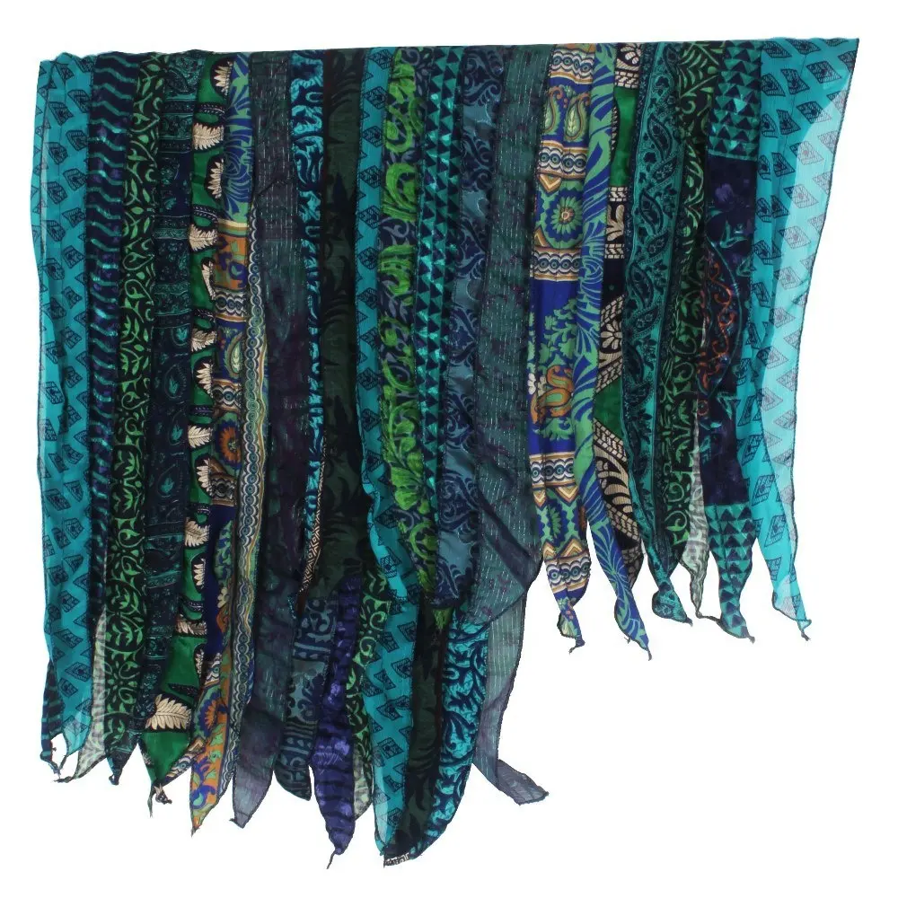 Шелковая шаль, Дизайнерские шарфы, индийские нашивки, двусторонний шарф, разноцветный шарф в полоску, винтажные шелковые панели, сари, Винтаж