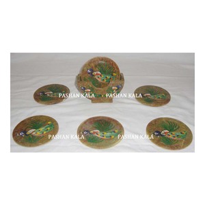 High Class Quality Soapstone Inlaid Round Shaped Tea <b>Coaster</b> <b>Set</b> For Home And Kitchen Decorations Wholesaler and Manufacturer. - Product Image 1