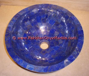 อ่างล้างหน้าหินกึ่งมีค่า Lapis Lazuli สีธรรมชาติอ่างล้างมือแบบหลุมเดียวก๊อกน้ำห้องครัวและห้องน้ำ - Product Image 4