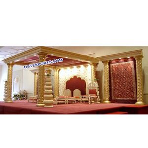 Ensemble de Mandap doré pour mariage, Mandap indien sculpté doré, Mandap antique doré au design moderne, Décoration d'événements en Australie - Product Image 1