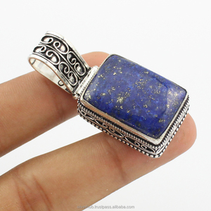 Pendentif en pierre précieuse Lapis Lazuli, argent Sterling 925, fait à la main, pendentif de style Boho, naturelle - Product Image 4