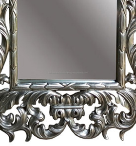 Argent Antique Feuille en Bois Sculpté À La Main Miroir Décoratif - Product Image 3