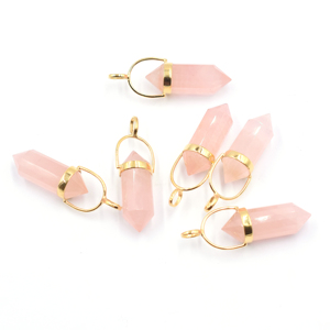 Cuarzo Rosa hecho a mano 925 plata esterlina bisel colgante 18K y 14K chapado en oro forma de punta para la fabricación de joyas - Product Image 1