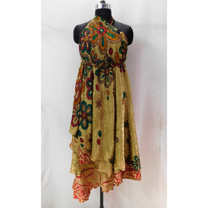 อินเดียแฮนด์เมดวินเทจผ้าไหมส่าหรีห่อรอบย้อนกลับสองชั้นกระโปรง - Product Image 5