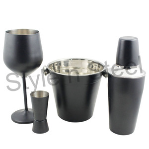 Wholesale Custom 8-Piece Matte Black Parisian <b>Cocktail</b> Shaker <b>Set</b> Stainless Steel Bar ware 4-Piece Black Color Bar Equipment - Product Image 1