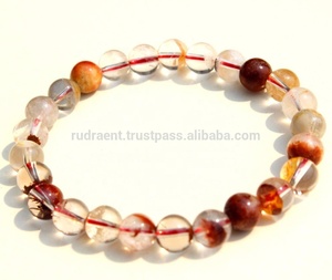 Pulsera Elástica de Cuentas Redondas Lisas de Cuarzo Fantasma Rojo de 8 mm, Regalo Unisex Bohemio, Personalización Natural Disponible - Product Image 1