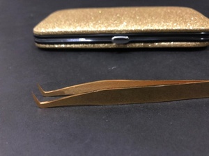 Pince à épiler pour cils fins à 90 degrés, acier inoxydable de haute qualité, plaqué or, étiquette privée, pince à épiler pour extensions de cils en fibre volumineuse - Product Image 6