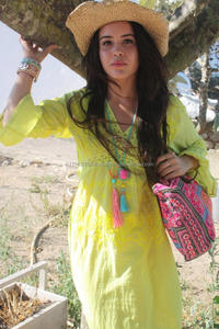 Superbe été nuances rêveuses Hippie manches Sexy col en V plage Boho robe incroyable citron couleur évider dentelle coton Tunica - Product Image 3