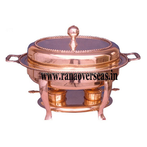 Vente en gros de chauffe-plats pour buffet chauffe-plats forme ovale en cuivre métal durable et efficace avec couvercle et poignée - Product Image 2