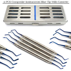 Juego de 4 instrumentos de llenado compuesto dental manual con punta azul Cassette de acero inoxidable Equipo de limpieza y llenado de dientes - Product Image 2