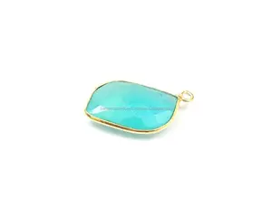 Light Peru Chalcedony Gemstone Gold Plated Jewelry Making Shape Single Bail Faceted Bezel Birthstone Boho Connector