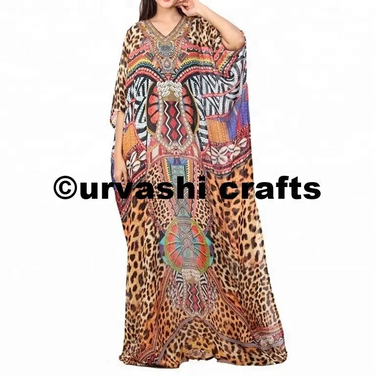 High Fashion Lage Prijs Hot Looking Party Wear Bohemian Digitale Gedrukt Designer Lange Kaftan Voor Vrouwen Beste Party Wear Boho jurk