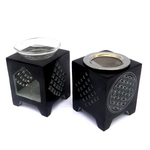 Quemador de Incienso Ecológico de Piedra de Savia, Recipiente de Vidrio con Colador, Diseño Cuadrado de Estilo Campestre Francés, Decoración del Hogar, Centro de Spa - Product Image 1