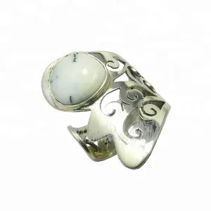 Dendritic batu permata batu akik alami perhiasan Solid 925 cincin perak murni pemasok cincin perak mode anak perempuan wanita