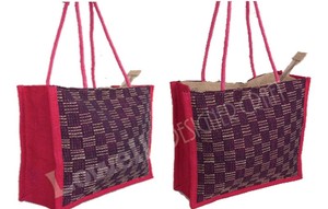 Lowellcraft JDB00766 Geometric Pattern Jute Handloom Fabric Mini Shopping <b>Bag</b> with Rope Handle for Groceries - Product Image 4