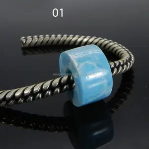 Sintetis Larimar 14X8X5Mm Halus Ban Bentuk Batu Permata Lubang Besar Manik-manik Gelang-IG0135