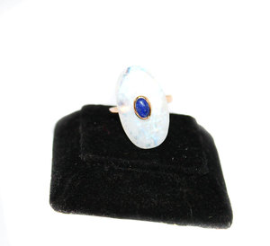 งดงามรุ้งมูนสโตนและ Lapis Lazuli 925แข็งเงินสเตอร์ลิงกุหลาบชุบทองปรับแหวนเครื่องประดับ - Product Image 2