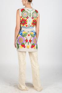 Shop India Color Pastel Floral Suzani bordado 100% algodón tamaño libre sin mangas gran demanda señora Vintage diseño chaqueta abrigo - Product Image 5