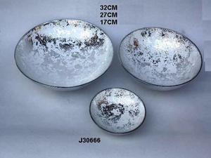 Bol rond en fonte d'aluminium avec plateau de service en émail blanc et argent pour la décoration de la maison - Product Image 6