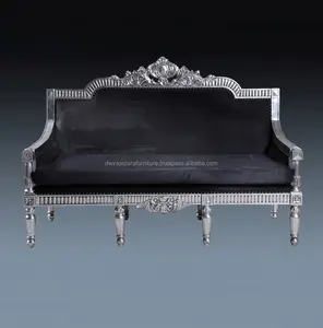 Sofá tallado clásico de madera, mueble de estilo italiano, Color plata antigua - Product Image 1