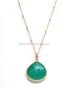 ธรรมชาติสีเขียวนิลพลอย925เงินสเตอร์ลิง Vermeil สร้อยคอทอง - Product Image 1