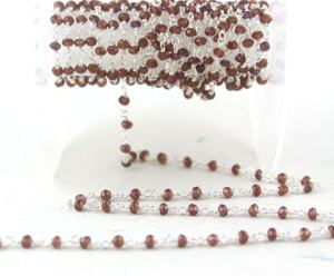 Cadena de Rosario de Granate Natural, Envuelta en Alambre, Forma Redonda, Grado AAA, Marrón Brillante, Componentes para la Fabricación de Joyería - Product Image 1