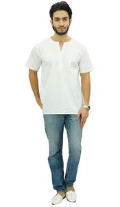 Camiseta de manga larga de algodón para hombre, botón de madera, parte frontal de un bolsillo, estilo indio, Kurta, _ 80 - Product Image 5