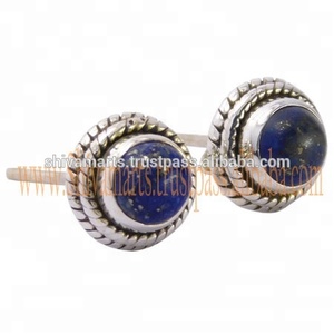 ขายส่ง925เงินสเตอร์ลิงเครื่องประดับอัญมณี Lapis สตั๊ดต่างหูแฟนซีที่สวยงามด้วยการชุบทองและการตั้งค่าฝาสำหรับเป็นของขวัญ - Product Image 2