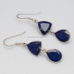 Boucles d'oreilles en argent sterling, lapis lazuli, pierres précieuses - Product Image 1