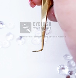 Custom Logo 90 Degree Volume <b>Tweezers</b> Solid Stainless Steel Gold Plated Hand Tested Eyelash Extension Tool Sustainable 11cm - Product Image 2