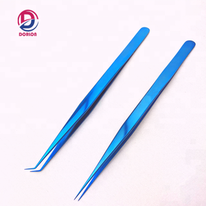 Pinzas de extensión de pestañas largas de 14 cm Pinzas de aislamiento de extensiones de pestañas rectas puntiagudas y de plasma azul de 45 grados - Product Image 1