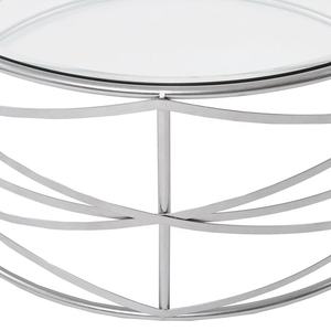 Table basse ronde à armature en métal massif métallisé argenté avec dessus en verre pour meubles de salon à la maison - Product Image 3