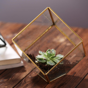 แจกันแก้วเทอราเรียมโลหะรูปทรงเรขาคณิต,แจกันแขวนตกแต่งบ้านตกแต่งสวนการจัดแสง Diwali ของขวัญสวนขวดแก้วต้นไม้ - Product Image 1