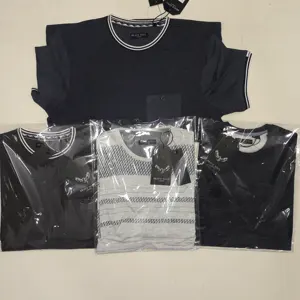 最高品質の衣服余剰ブランドラベルショーツスリーブメンズクルーネックコットンチェストポケットTシャツバングラデシュ在庫ロット