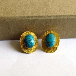 Pendientes de Turquesa para Mujer con Diseño Martillado en Oro, Aleación de Latón, para Regalo de Boda, Fiesta, Compromiso o Aniversario - Product Image 1