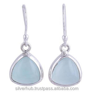 Boucles d'oreilles pendantes bohèmes en argent 925 avec chalcédoine bleue vintage, bijoux faits à la main, cadeau pour femme, cadeau d'anniversaire - Product Image 2