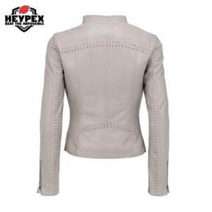Veste d'hiver sur mesure en cuir respirant avec décoration de bouton et logo personnalisé - Product Image 4