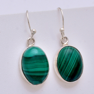 Boucles d'oreilles pendantes en argent sterling 925 avec pierres précieuses en malachite de forme ovale avec cadre de lunette à la mode pour mariage ou cadeau - Product Image 1