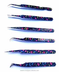Juego al por mayor de 6 pinzas personalizadas de acero inoxidable 2026 para extensión de pestañas, rectas y curvas con punta doblada para uso en cejas - Product Image 1