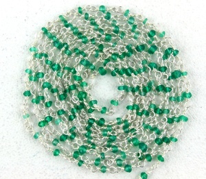 Accesorios de joyería de buena calidad, cadena de Rosario de plata de ley 92,5, piedras naturales de ónix verde, cuentas facetadas de Rondelle - Product Image 1